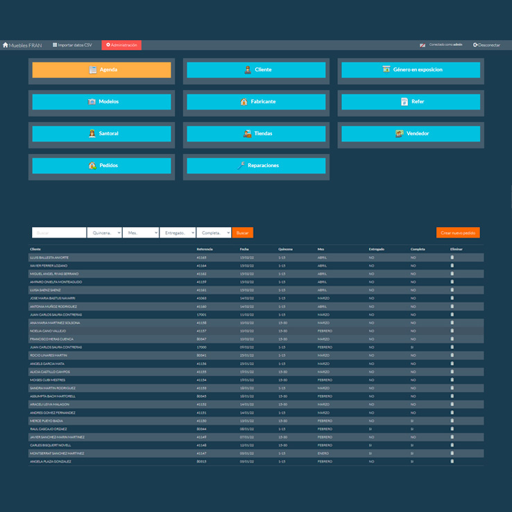 Programa de gestión para las operaciones con fabricantes y clientes